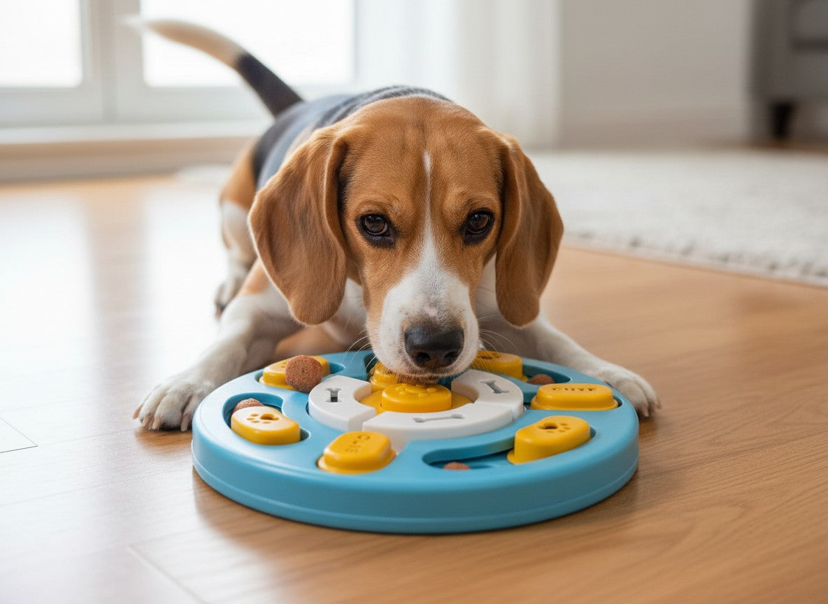 Dog puzzle enrichment feeder with flower-style treat compartments for mental stimulation – PawStock Australia