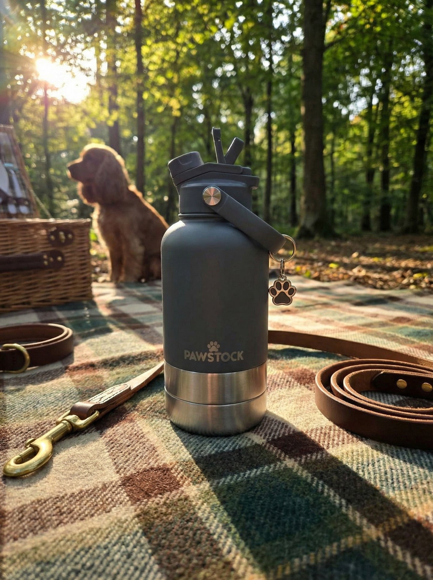Pawstock 3 in 1 insulated dog water bottle with dual stainless steel bowls