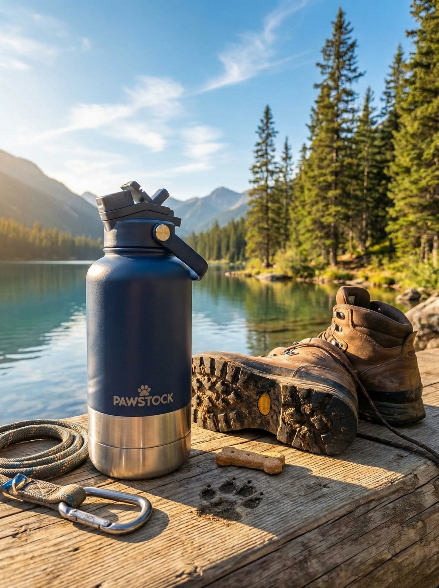 Pawstock 3 in 1 insulated dog water bottle with dual stainless steel bowls