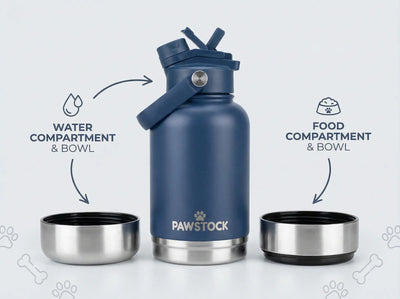 Pawstock 3-in-1 Insulated Dog Water Bottle with Dual Bowls – 1L Stainless Steel Travel Bottle