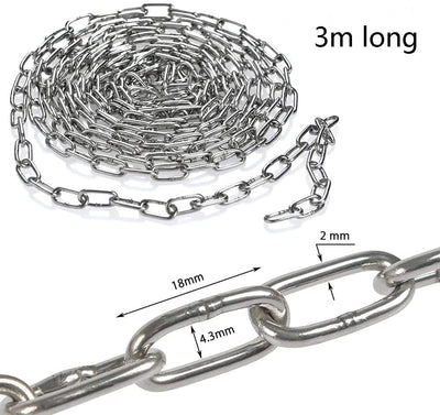SUS304 Stainless Steel Chain Metal Chain Link Chain Small Light Duty Chain Utility Chain for Home Outdoor Camping Hanging Pet Chain Prevention Theft -Thickness 0.08 inches (2mm)- Length 9.8ft (3m)