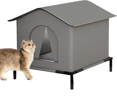 1 Pack Waterproof Insulated Outdoor Cat House for Homeless Cats and Small Animals, 36 x 36 x 36cm, Gray