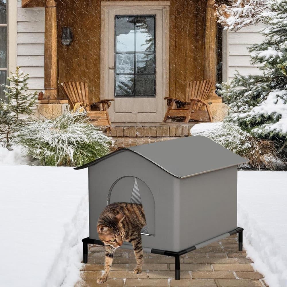 1 Pack Waterproof Insulated Outdoor Cat House for Homeless Cats and Small Animals, 36 x 36 x 36cm, Gray