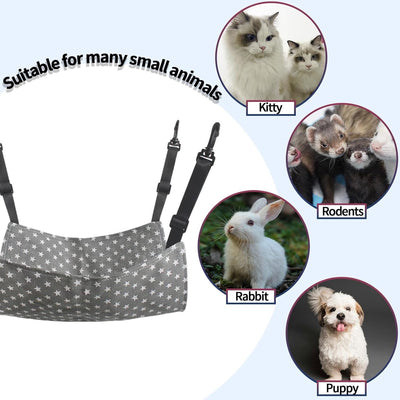 Cat Hammock - Hammock for cats - hanging pet bed - hammock for pets - with hooks - for Kittens, Puppies and Small Pets - Adjustable Straps - Pet Swing - cat bed - for cages and gardens - 53*35 cm - grey stars