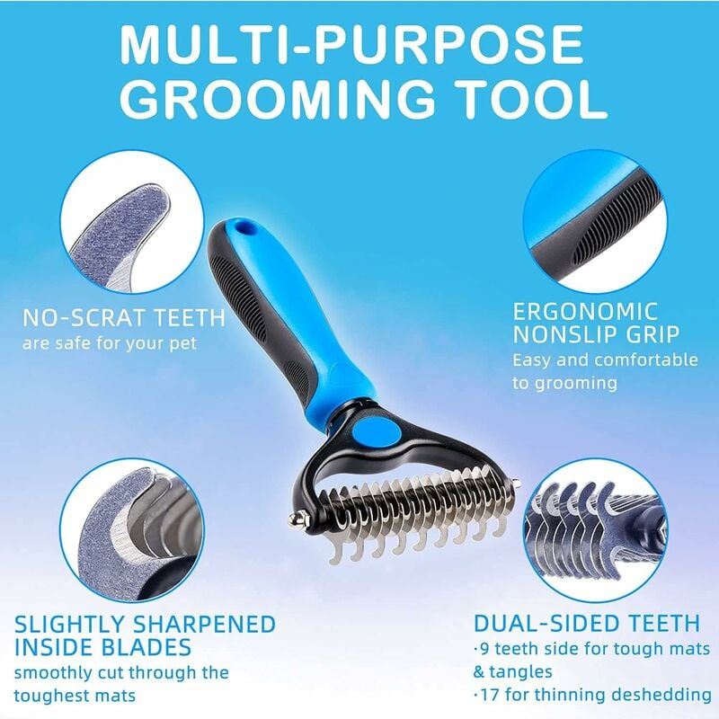 Professional Dog and Cat Dematting Comb for Long Hair Pets, Grooming Rake to Remove Undercoat