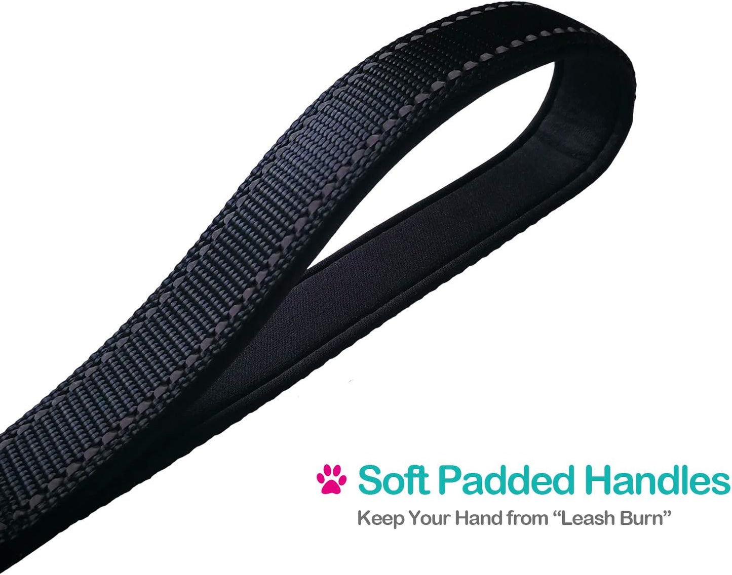 Short Dog Leash - Traffic Padded Handle - Heavy Duty - Short Nylon Dog Lead for Training Control - Reflective Threads Pet Leashes for Large Dogs and Medium Dogs (12 Inch, Reflective Black)