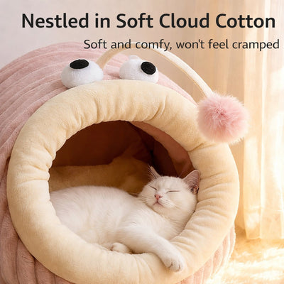 Cat Bed - Cave Cat Basket - Calming and Anxiety Relieving - Lantern Fish Shape - Pink(S:45*33*26cm)