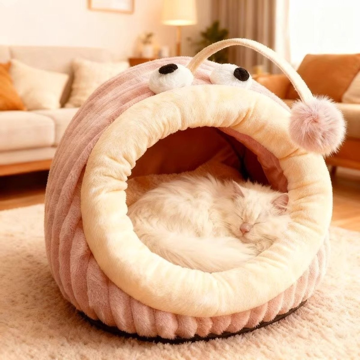 Cat Bed - Cave Cat Basket - Calming and Anxiety Relieving - Lantern Fish Shape - Pink(S:45*33*26cm)