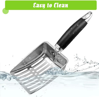 Cat Litter Scoop - Metal Cat Litter Scoop Made of Stainless Steel - Sturdy Mesh Scoop - Mesh Scoop - Easy to Clean - Suitable for Litter Boxes - Light Black