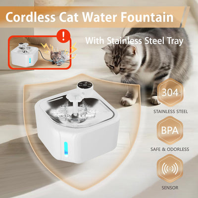 PawGlow Wireless Pet Fountain 2.8L - Cat And Dog Water Dispenser With LED Lighting And 8 Filters