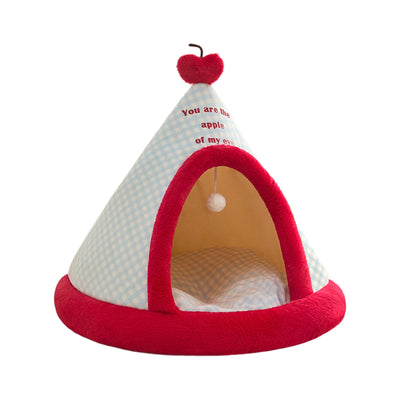 Apples Christmas Tent Christmas Pet Bed Semi Enclosed Cats Bed Dog Bed Removable And Washable Dog Bed Winter Warm Cats Bed As shown