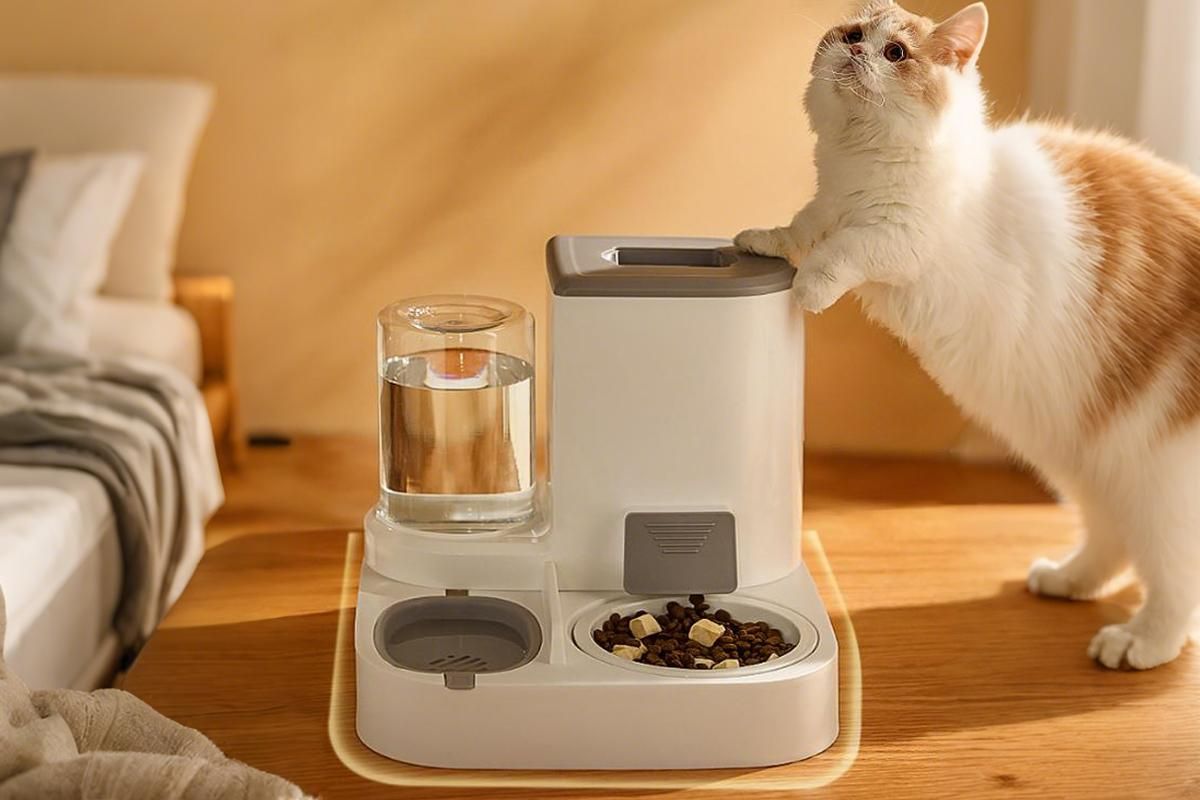 2 in 1 Automatic Cat Feeder and Waterer Ceramic Pet Bowl for Cats and Small Dogs
