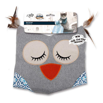 Cat Sack Crinkle Toys - Grey Owl + Hide Play Bag Teaser Vintage All For Paws - Image 2.0