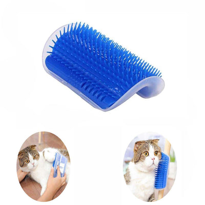 Self-Grooming Cat Corner Massager Brush with Catnip - Wall Mounted (Blue) - Essential Pet Grooming Tool - Pet Paradise Shop
