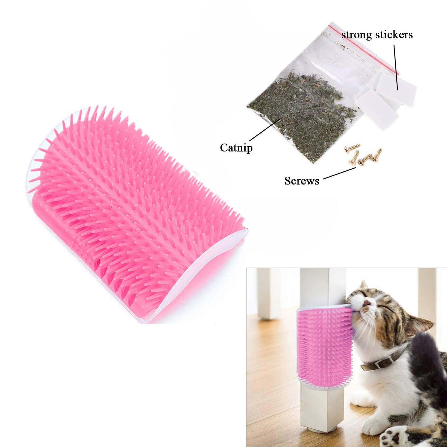 Self-Grooming Cat Corner Massager Brush with Catnip - Wall Mounted (Pink) - Essential Pet Grooming Tool - Pet Paradise Shop