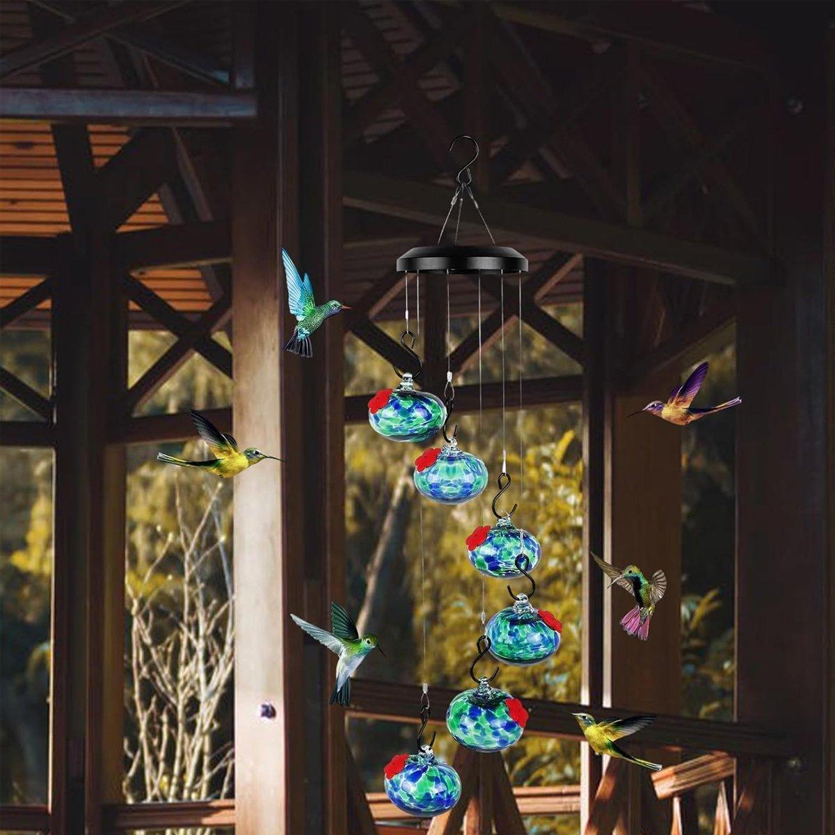 Hanging Hummingbird Feeder Outdoor Garden Nectar Dispenser Attracting Birds - Red Blue