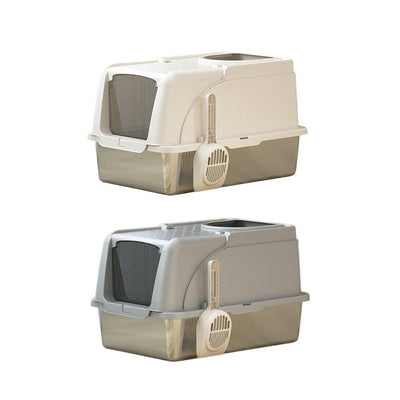 Durable Stainless Steel Cat Litter Box Pan With Flip Cover Odor Control Tray Large White
