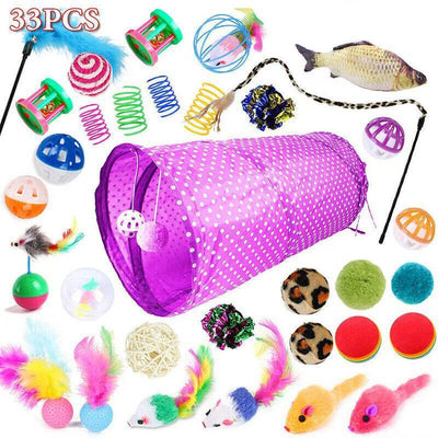 33PCS Cat Toy Set with Tunnel Balls Mice and Interactive Teaser Wands - View 1