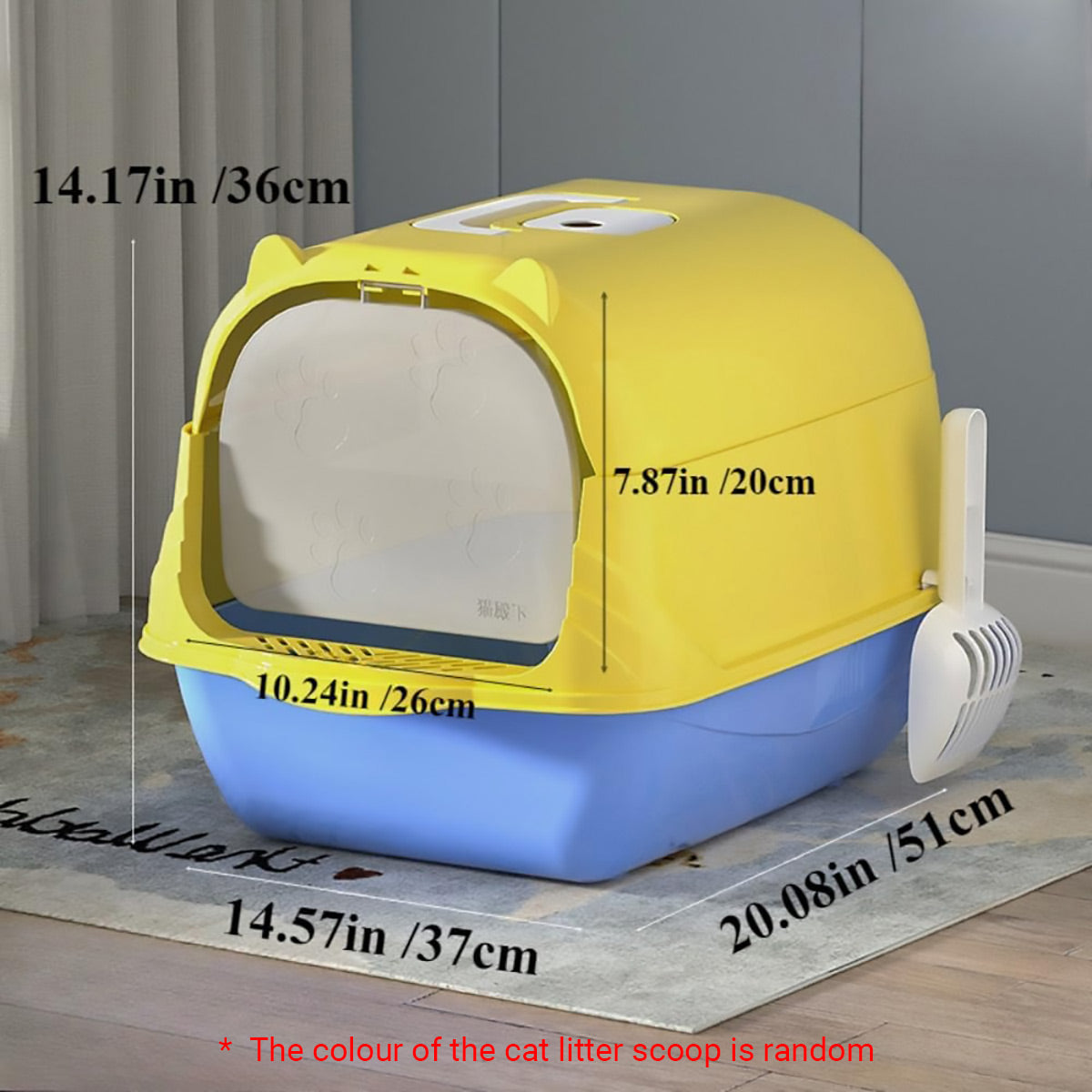 Enclosed Cat Litter Box Lid Scoop Splash Proof Lift Top Removable Toilet Tray - Black