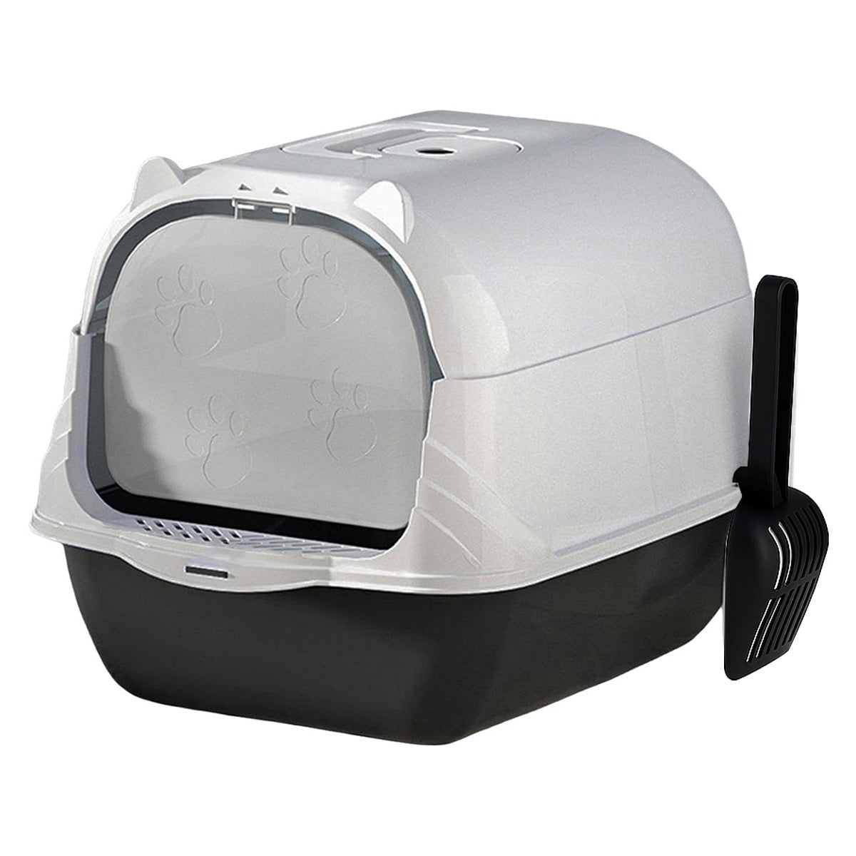 Enclosed Cat Litter Box With Lift Top Lid Splash Proof Dual Swing Doors Removable Tray Blue and Yellow