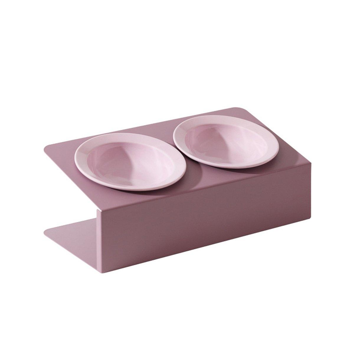 Ceramic Slanted Double Pet Bowl Cat Dog Food Water Bowl Non-Slip Feeding Dish - Green
