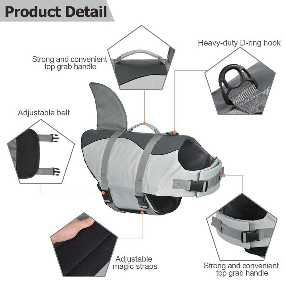 Pet Life Jacket Dog Swim Vest Outdoor Water Gear for Summer Swimming Activities - Grey M
