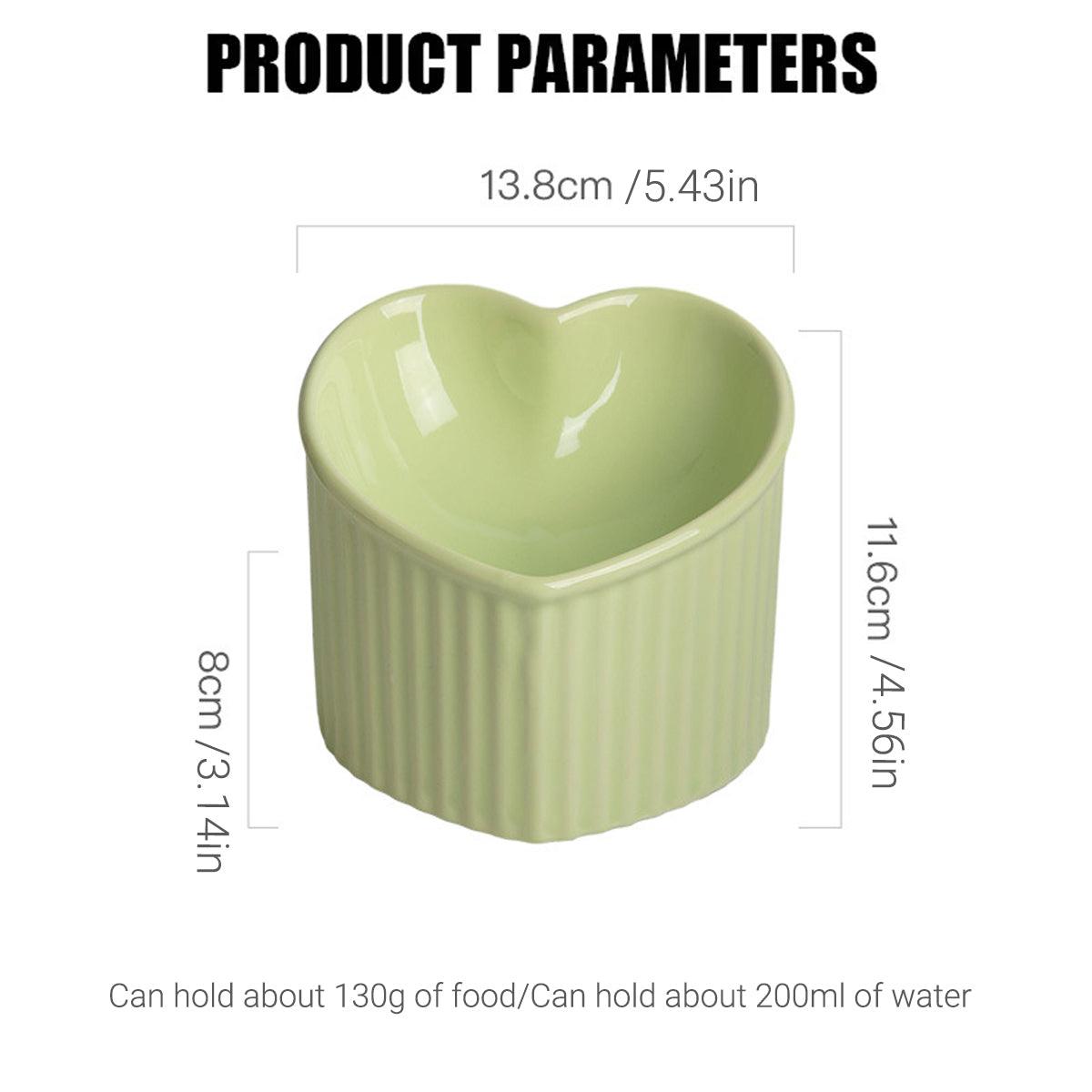 Love Shape Slanted Cat Bowl Ceramic Pet Bowl for Cats Food Water Feeding Dish - Dark Green
