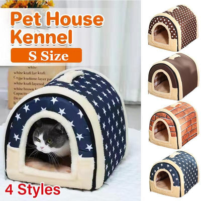 S Size Pet House Kennel Soft Igloo Beds Cave Cat Puppy Bed Warm Cushion Fold - Brown