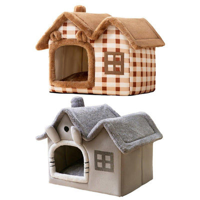 Removable Washable Pet House Four Seasons Cat Enclosed House - Brown-S