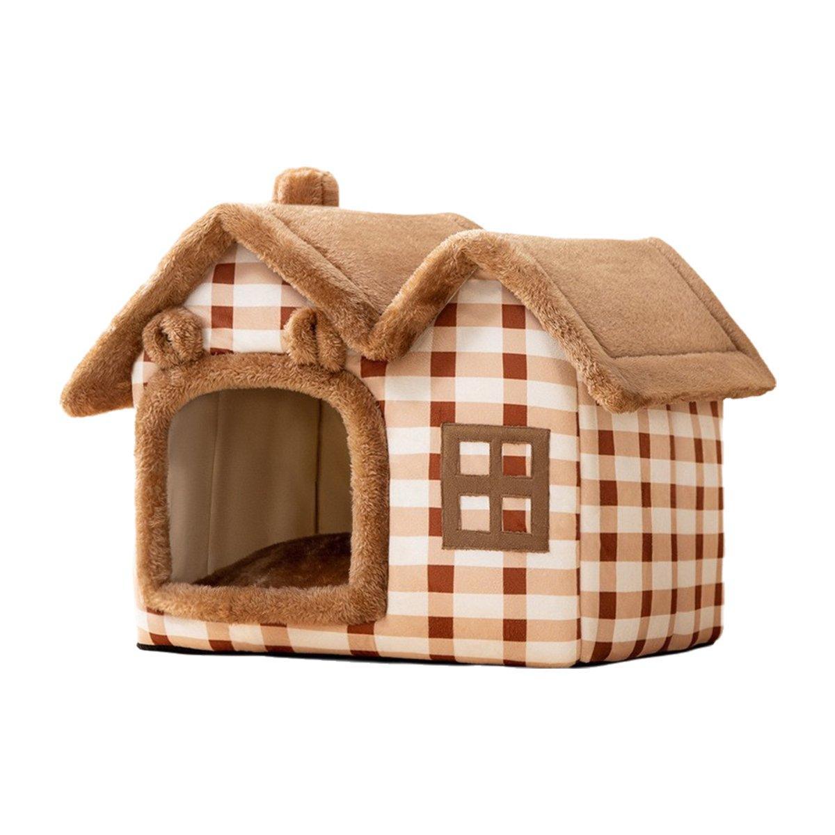 Removable Washable Pet House Four Seasons Cat Enclosed House - Brown-S