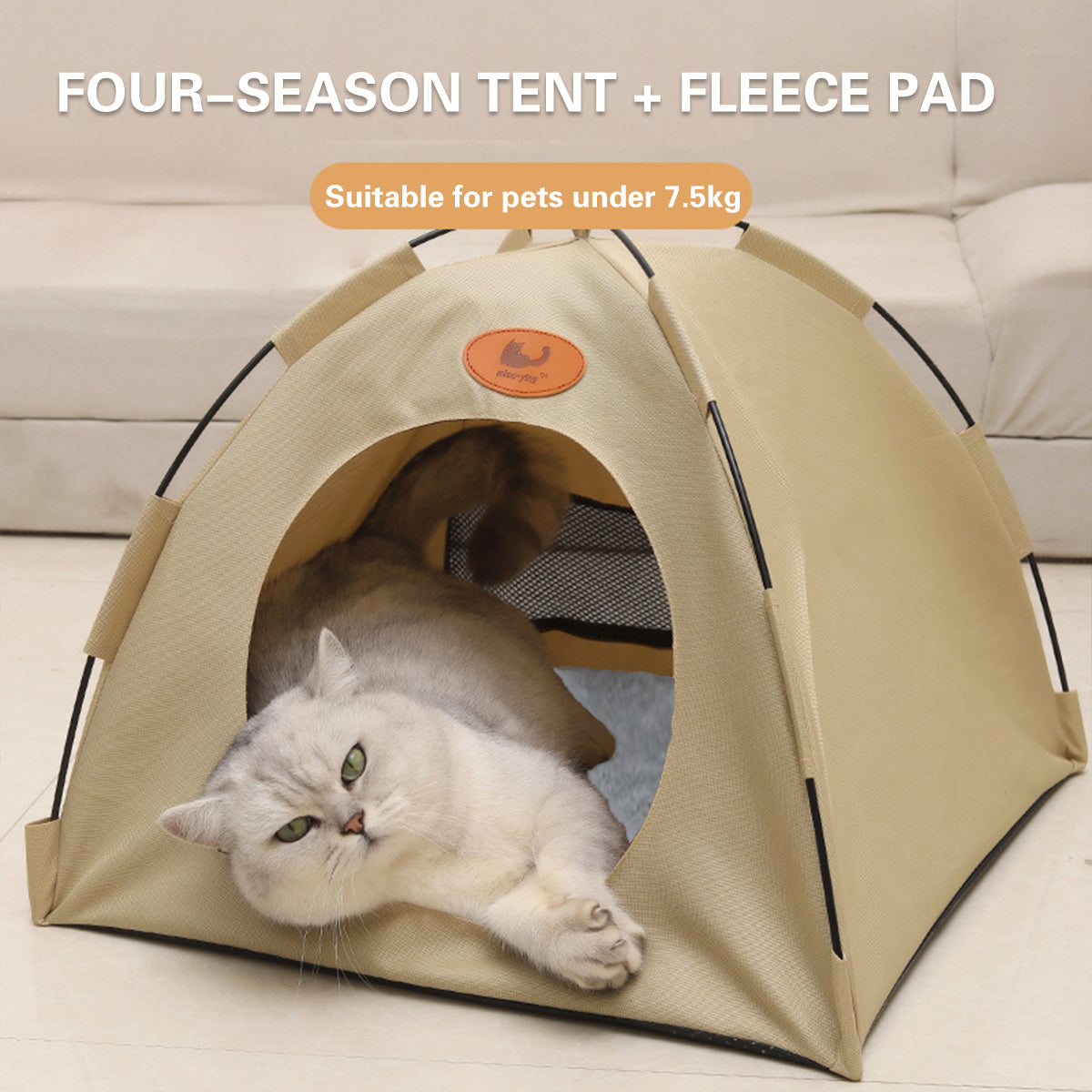 Folding Camping Pet Tent for Cats Puppy Bed Indoor Cat Nest Dog Cave Style House - Beige