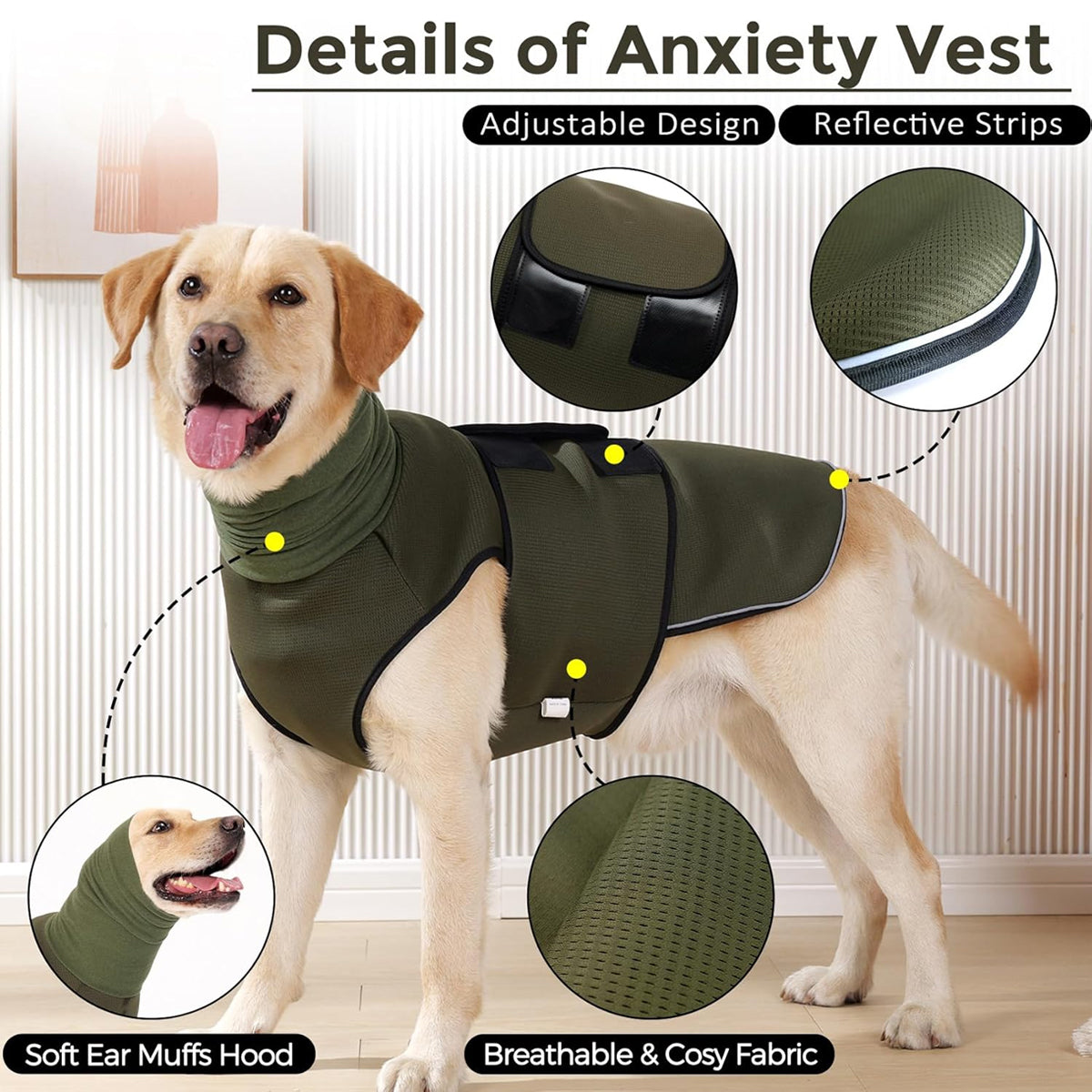Calming Dog Vest for Stress Relief Travel Thunder Wrap Jacket for Medium Large Dogs - L