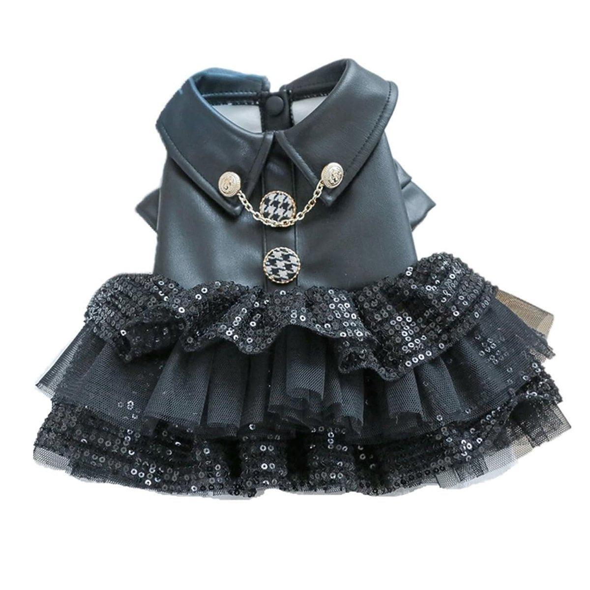 Pet Dog Cat Clothes Autumn Winter Fashion Sequin Small Leather Skirt Outfit - L