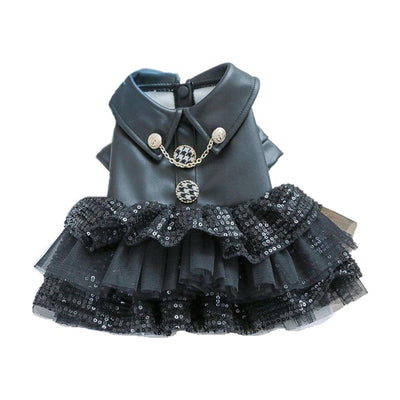 Pet Dog Cat Clothes Autumn Winter Fashion Sequin Small Leather Skirt Outfit - XS