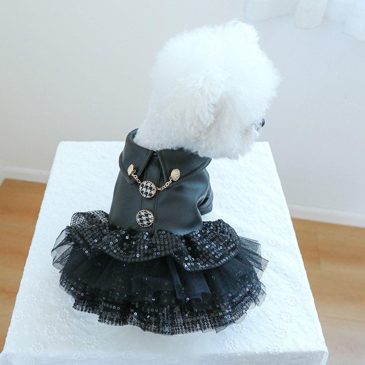 Pet Dog Cat Clothes Autumn Winter Fashion Sequin Small Leather Skirt Outfit - XS