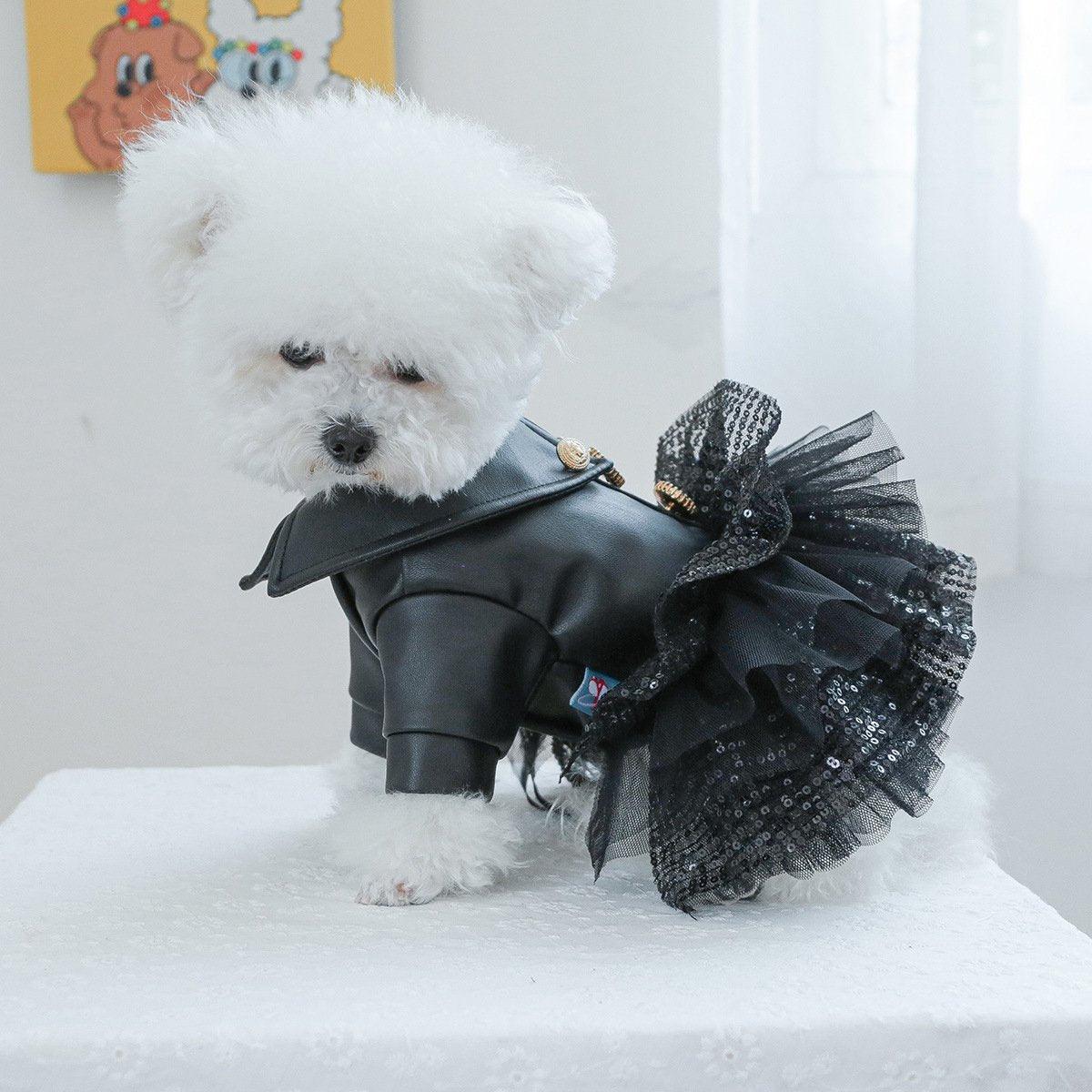 Pet Dog Cat Clothes Autumn Winter Fashion Sequin Small Leather Skirt Outfit - XS