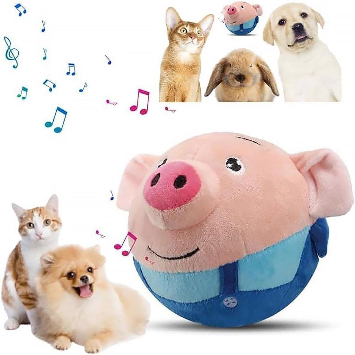 Interactive Jumping Pig Toy for Pets Dogs Cats Fun Animal Bouncing Play Toy - Red