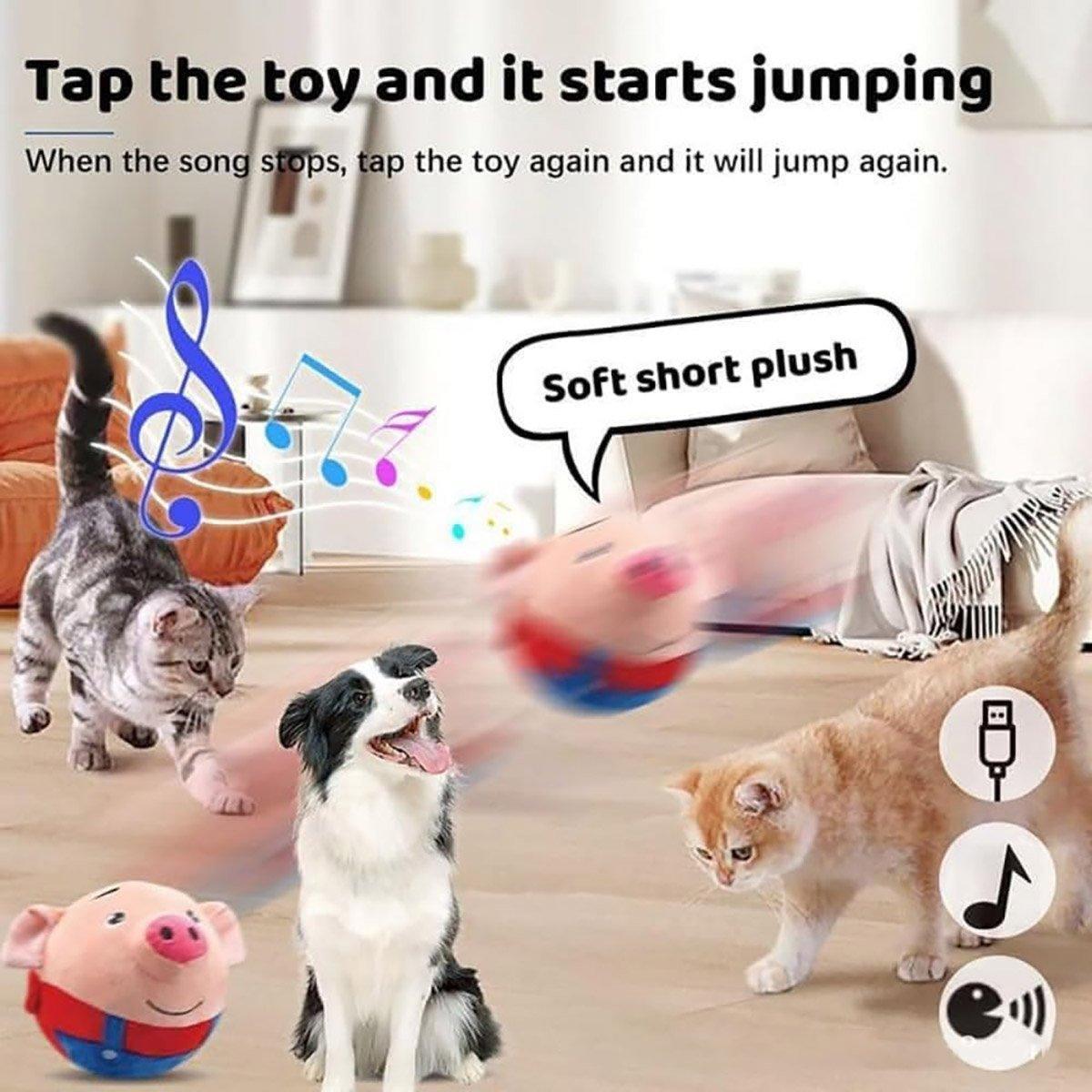 Interactive Jumping Pig Toy for Pets Dogs Cats Fun Animal Bouncing Play Toy - Red