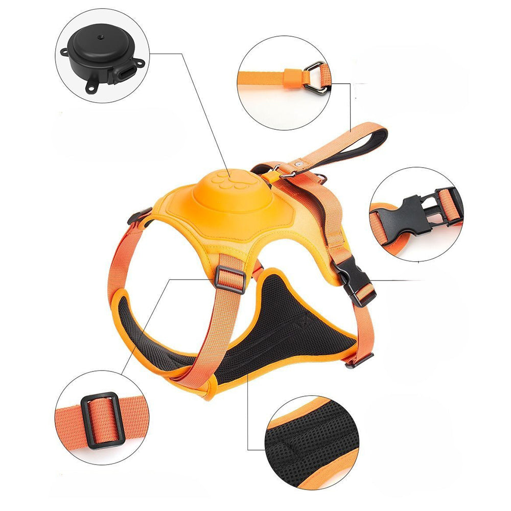 Vibe Geeks Ultimate 2-in-1 Reflective No-pull Dog Harness with Retractable Leash and Control Handle - Orange - L