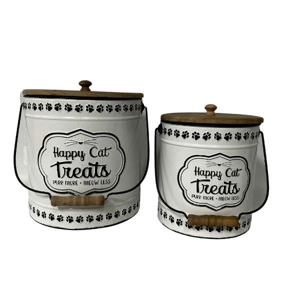 Set 2 Nested Happy Cat Treats Tins w/ Lid 24x27cm - View 1
