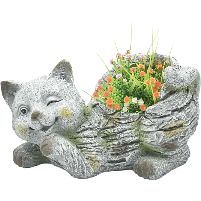 Winking Cat Planter w Hole + Plug 35cm - View 1
