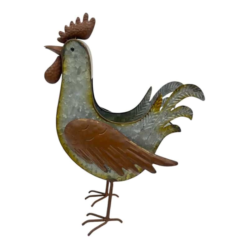 Distress Finish Rooster Planter / Storage Holder 39cm
