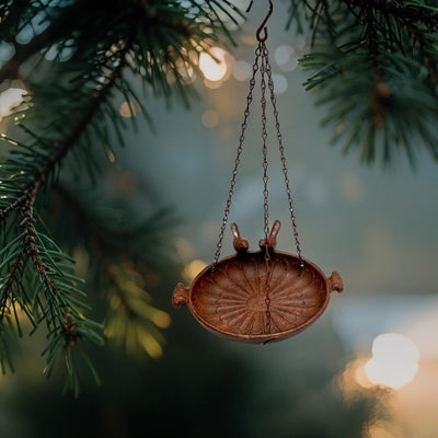 Hanging Cast-Iron Rust Birdfeeder w 2 Birds 41cm