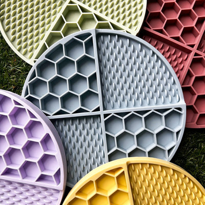 2 Pcs Purple Honeycomb Pet Slow Feeder Bowl - Anti-Choke Silicone Lick Mat with Suction for Dogs