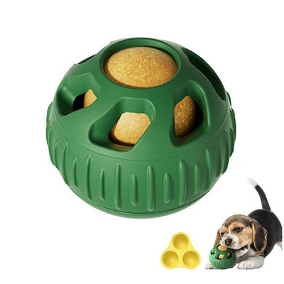 Grey Ball and Yellow Mold Pet Treat Dispensing Ball and Molding Set - Silicone Dog Chew Toy for Teeth Cleaning and Boredom Relief