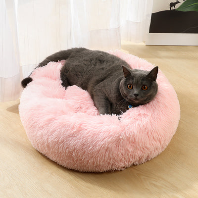 Grey 50cm Cozy Round Pet Bed - Plush Cat & Dog Bed with Non-Slip Base, Machine Washable