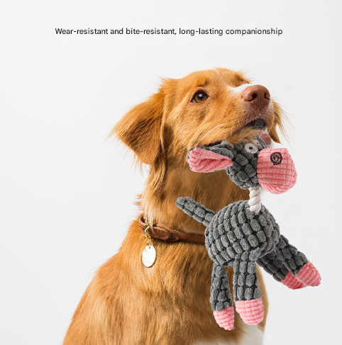 3pcs Grey Goofy Plush Donkey Squeaky Dog Toy - Large Interactive Chew & Cuddle Buddy