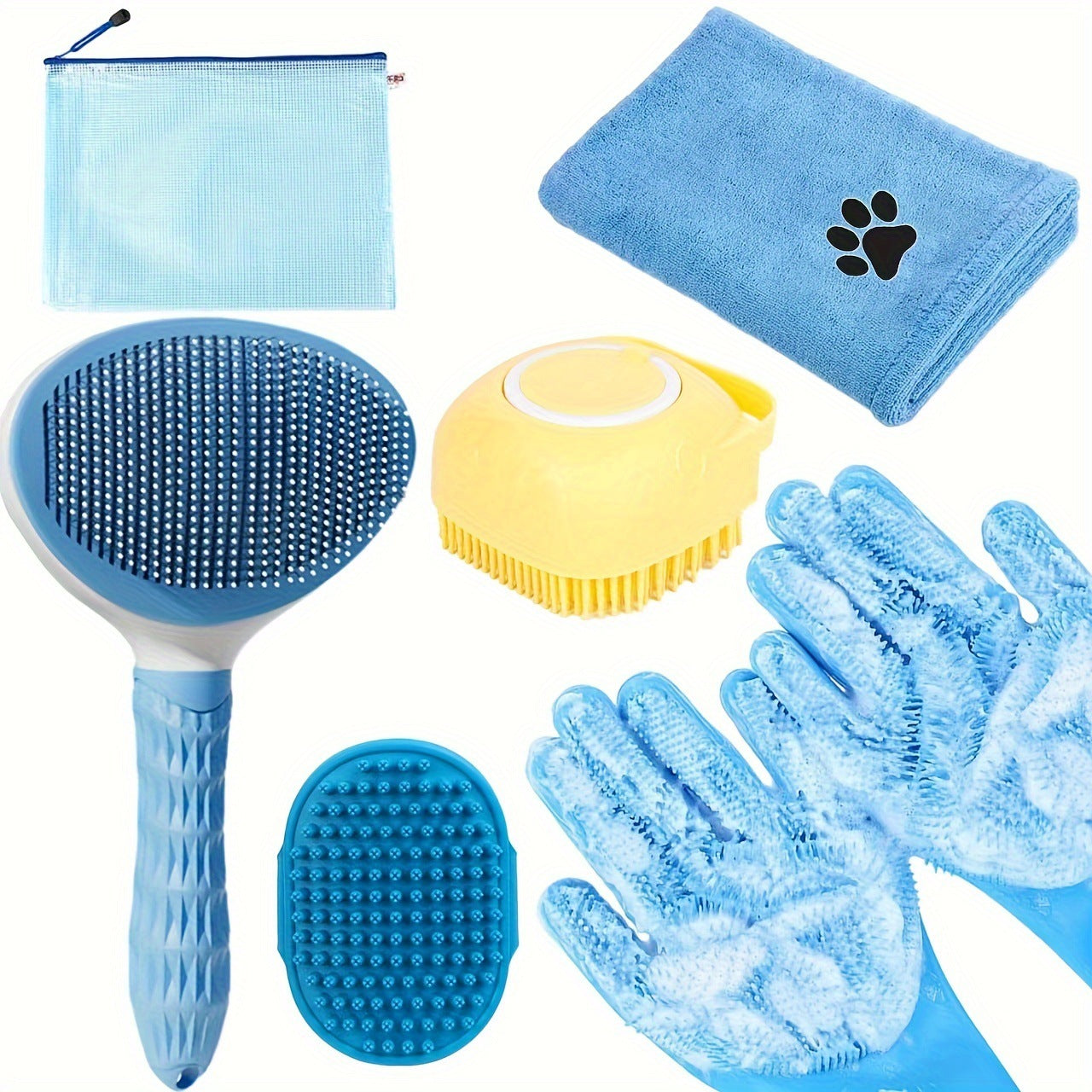Luxury Blue 6-Piece Dog Bath Grooming Kit - Ultra Absorbent Microfiber Towels - Essential Pet Grooming Tool - Pet Paradise Shop
