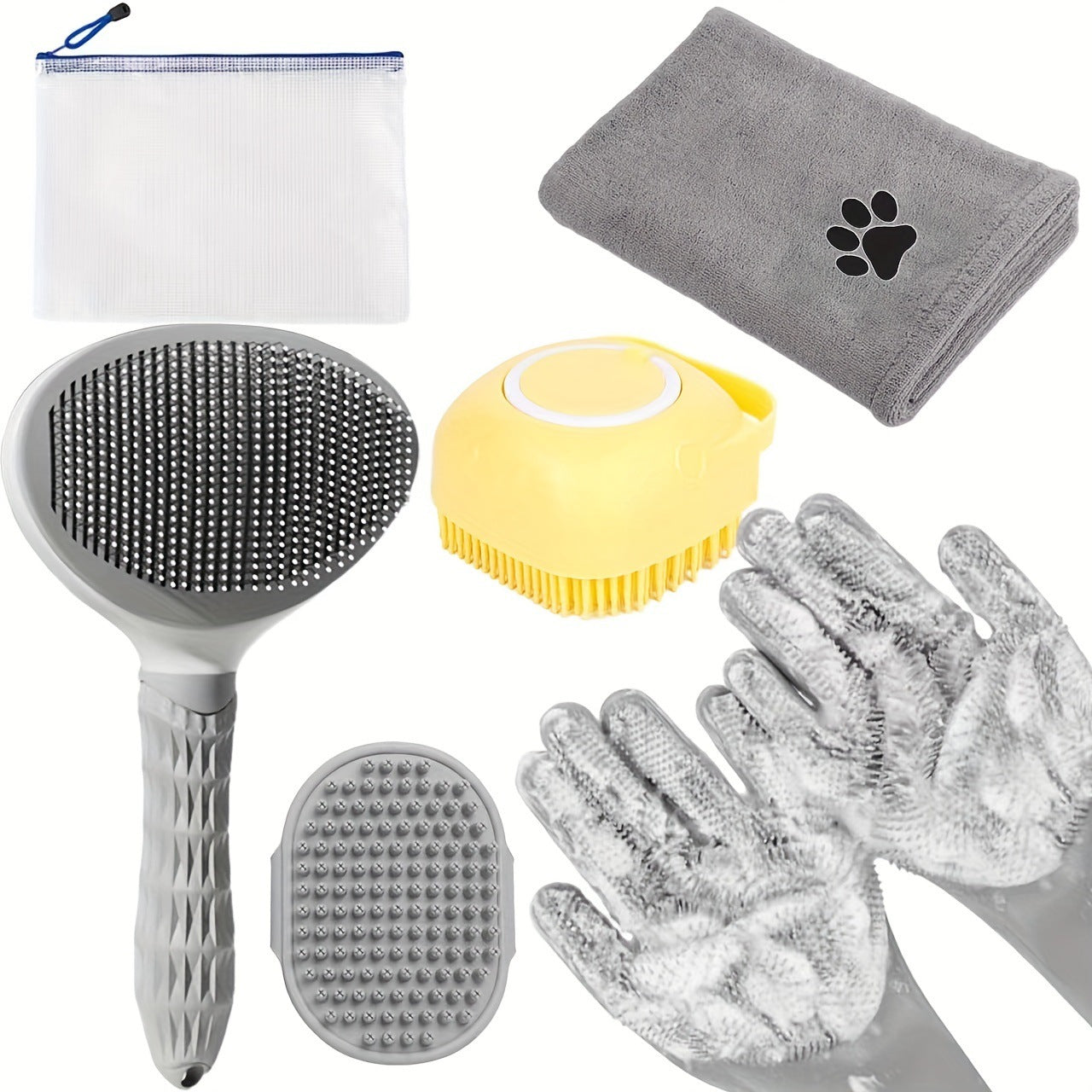 Luxury Grey 6-Piece Dog Bath Grooming Kit - Ultra Absorbent Microfiber Towels - Essential Pet Grooming Tool - Pet Paradise Shop
