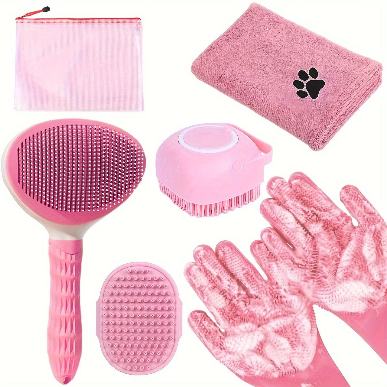 Luxury Pink 6-Piece Dog Bath Grooming Kit - Ultra Absorbent Microfiber Towels - Essential Pet Grooming Tool - Pet Paradise Shop